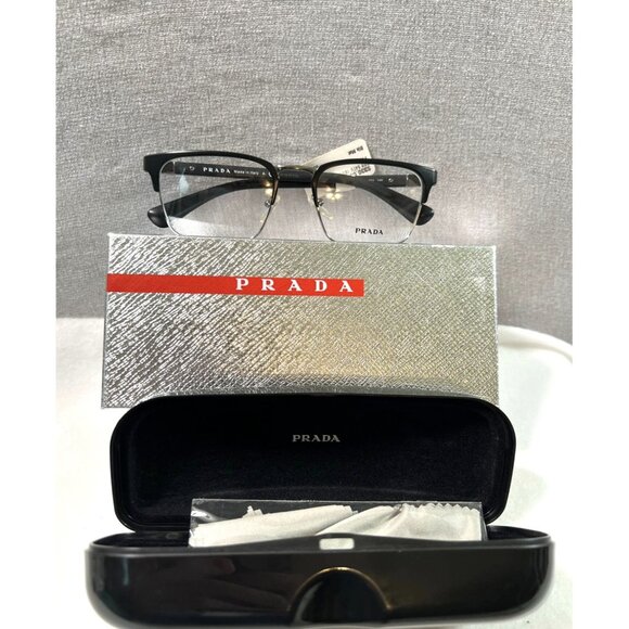 Prada Eyeglasses Mens Black Matte OPR 54IV 1BO101 53mm Made Italy Designer Frame - Picture 1 of 5
